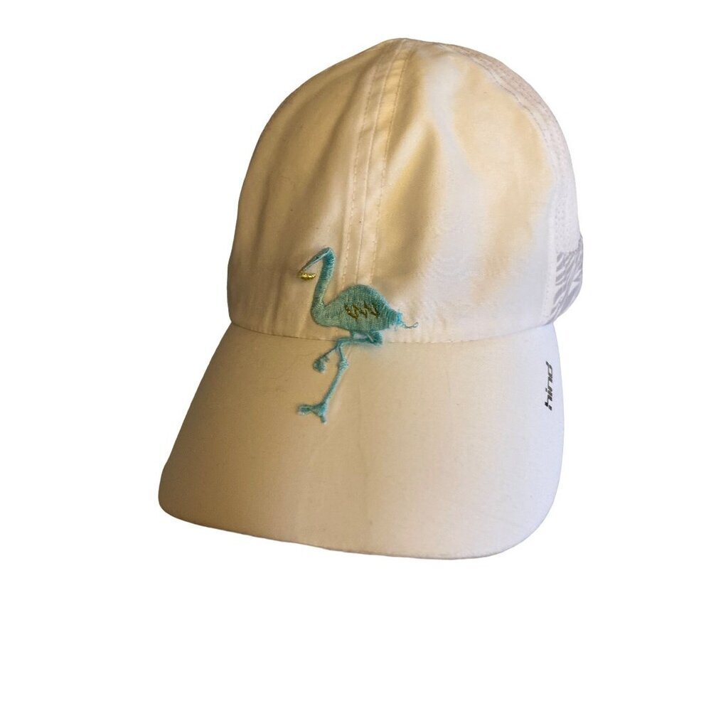 Hind Performance Running Hat White Flamingo‎ Embroidered Mesh Zebra Trim OSFM